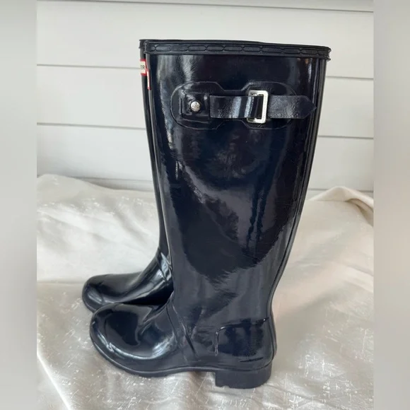 Hunter Original Tall Gloss Navy Blue Waterproof Boots - Picture 10 of 16